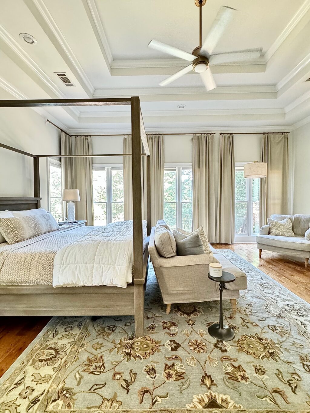 neutral bedroom with windows