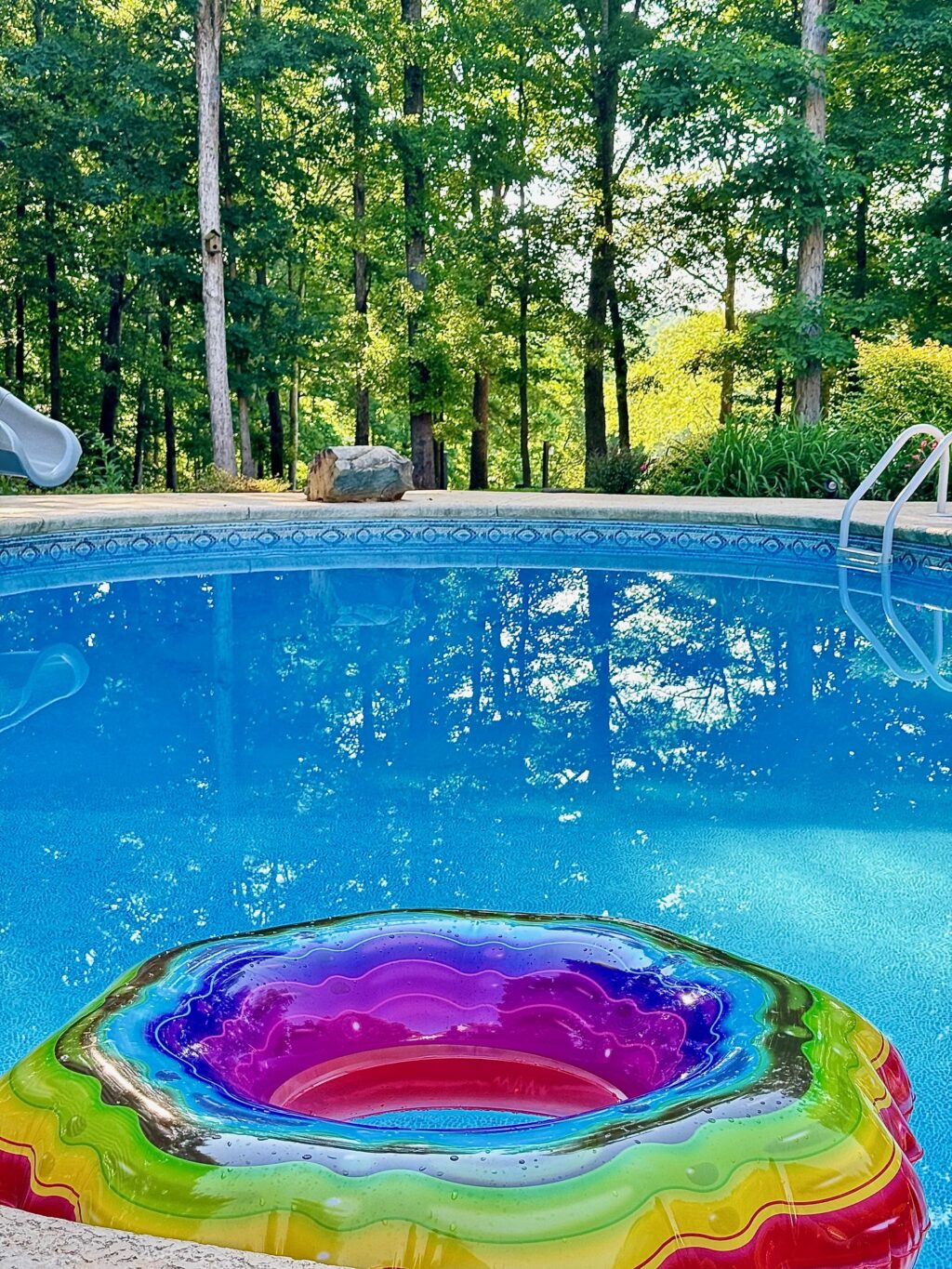 Clear blue pool with float 