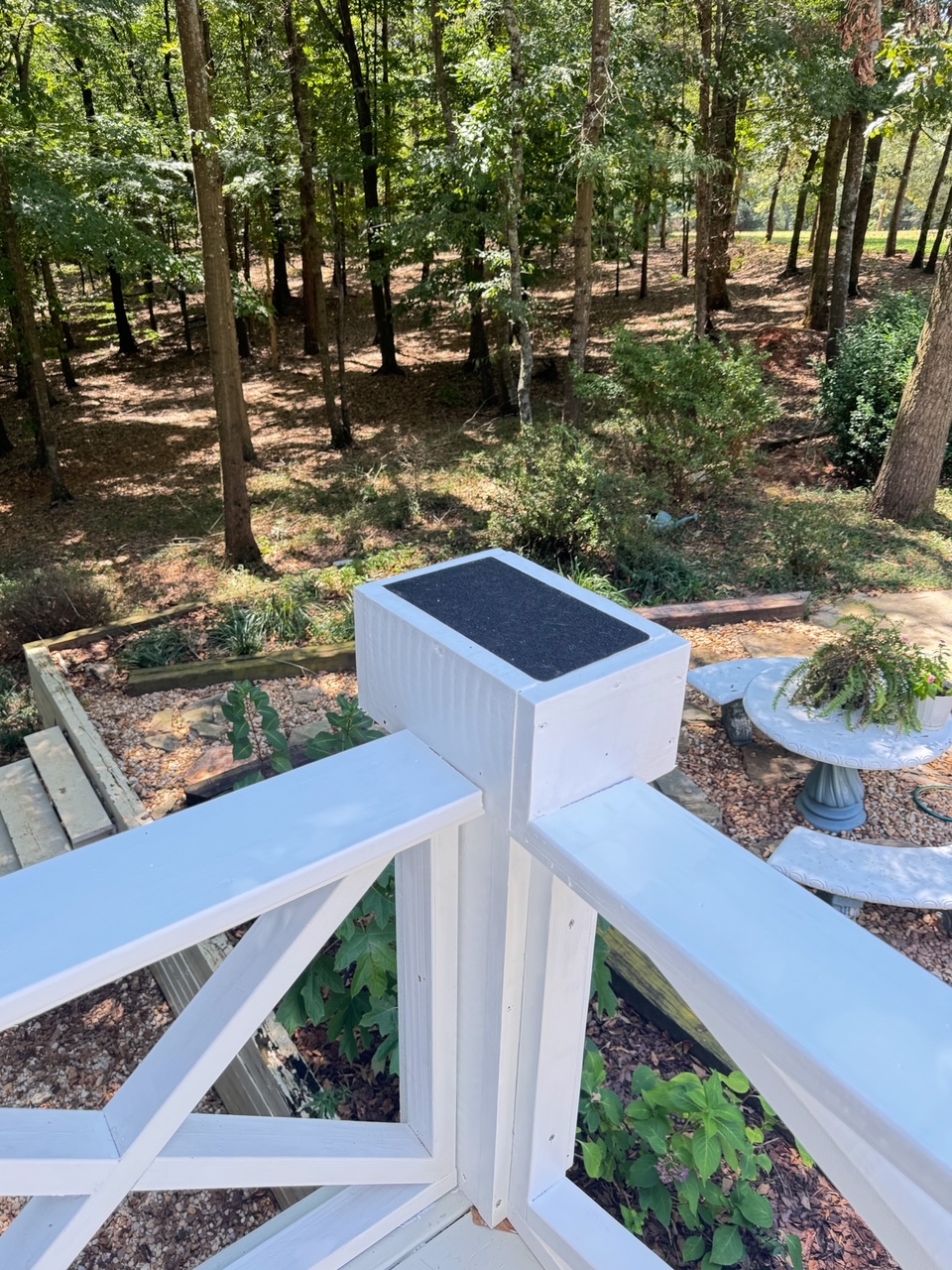 corner of a deck railing