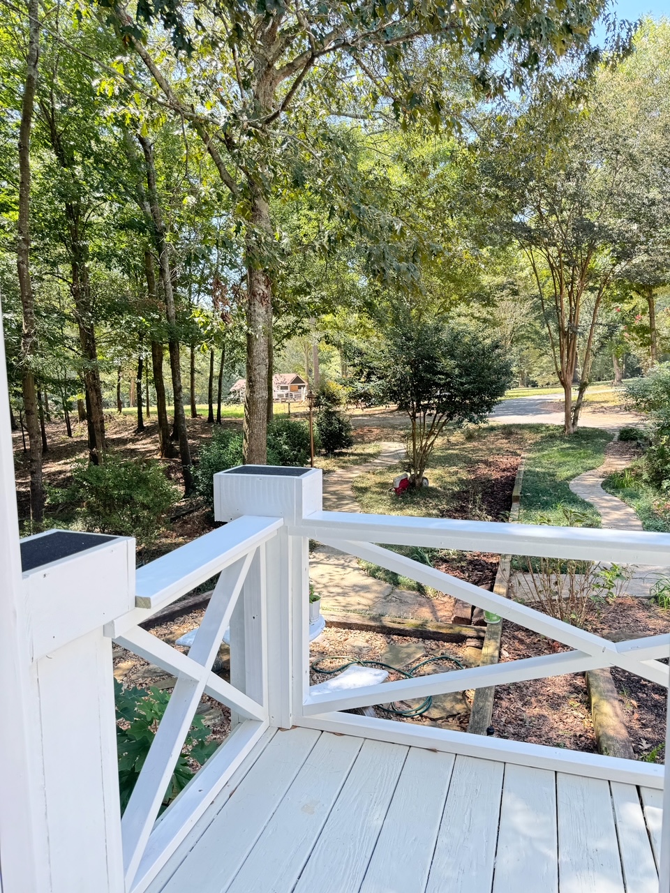 deck railing overlooking garden