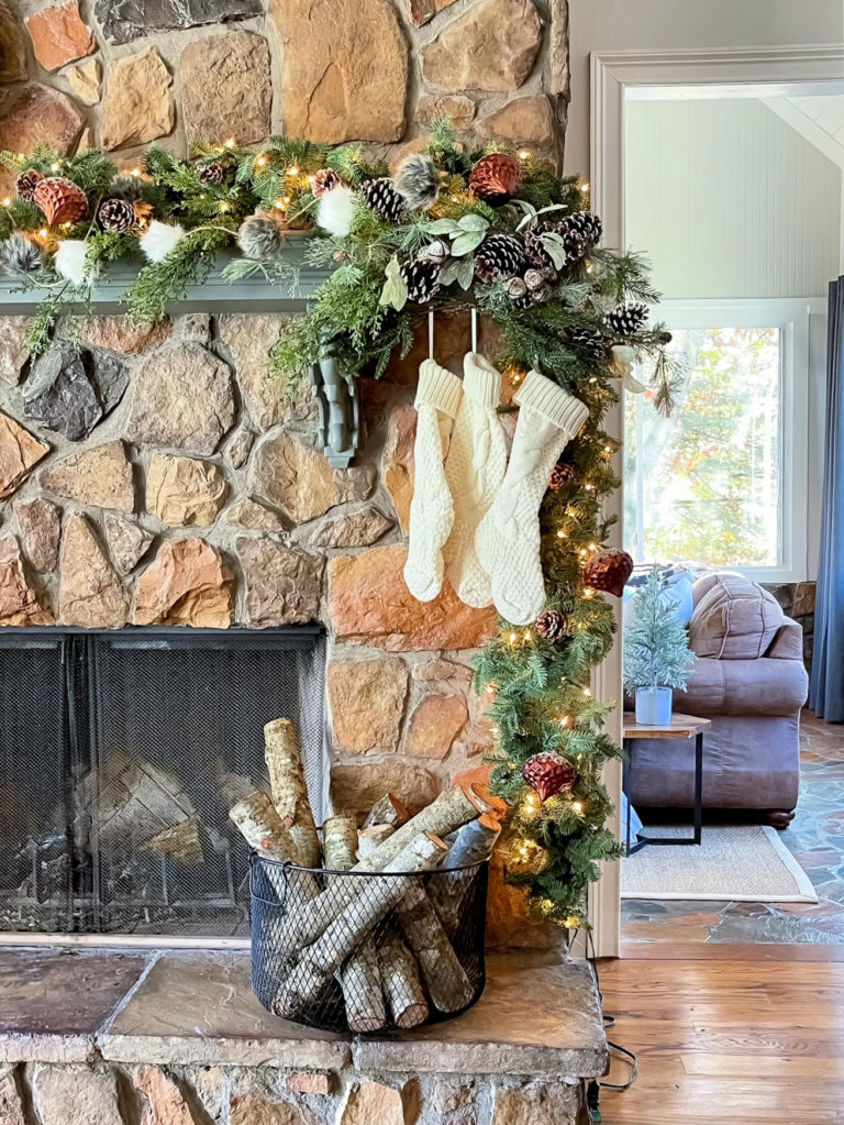 nature inspired holiday mantel