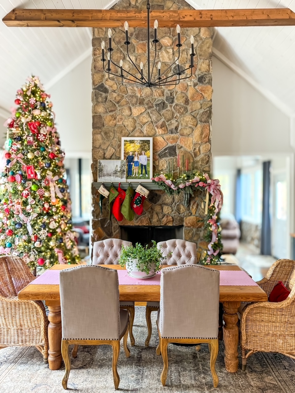 room shot of traditional tree and mantel