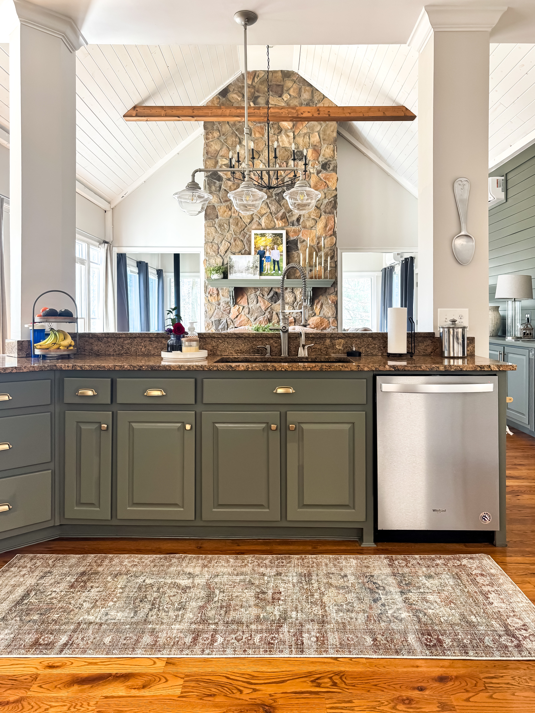 looking into kitchen island painted in Thunderous by SW